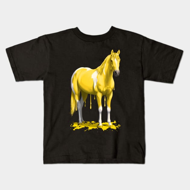 Funny Bright Yellow Dripping Wet Pinto Paint Horse Kids T-Shirt by csforest